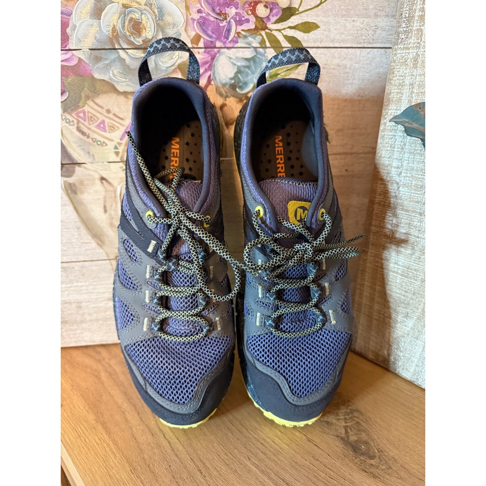 Merrell Women's Trail Hiking Shoes Navy Yellow Mesh Lace Up Size 10 - Picture 2 of 10